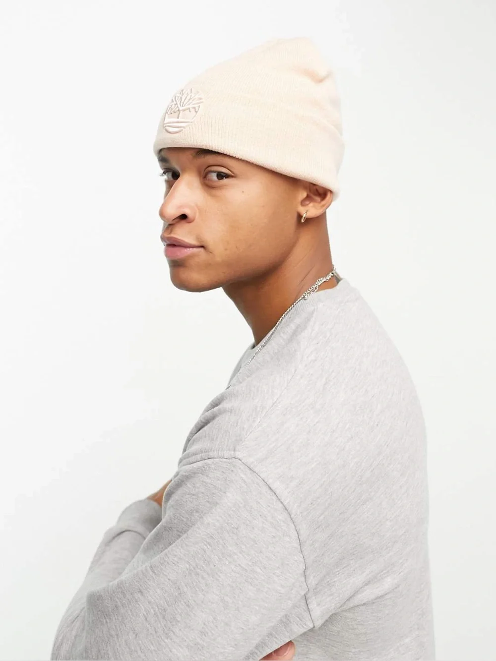 Timberland Tonal 3D embroidery beanie in light pink